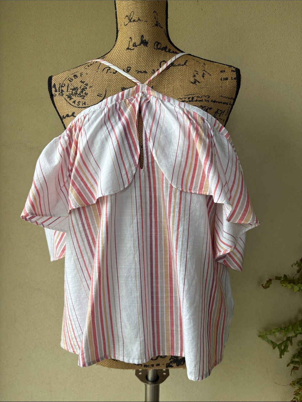 Express Pink and Cream Striped Halter Ruffle Camisole